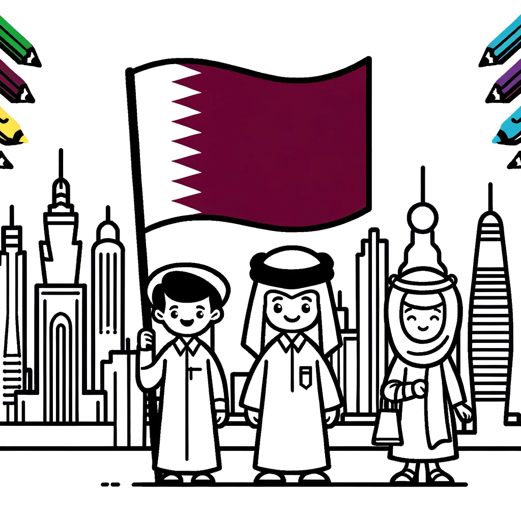 أوراق تلوين اليوم الوطني في قطر 2023 للأطفال