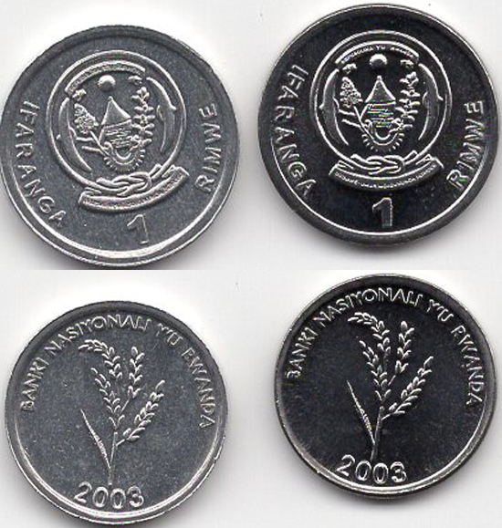 Rwanda 1 franc (ifaranga) 2003 - Steel new type