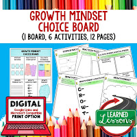 Growth Mindset Choice Board, Back to School Resource Bundle: Empowering Teachers for Success!