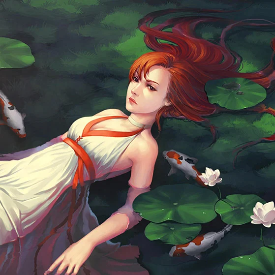 Girl Relaxing in Lily Pond Wallpaper Engine