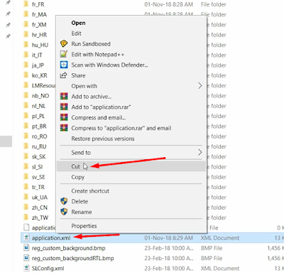 application.xml, Right click on it Cut
