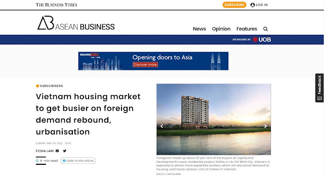 Một bài viết về bất động sản tại Việt Nam trên chuyên trang ASEAN Business. Ảnh: The Business Times