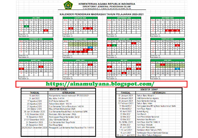   Kalender Pendidikan Madrasah (MI MTS MA MAK) Tahun Pelajaran 2020/2021  