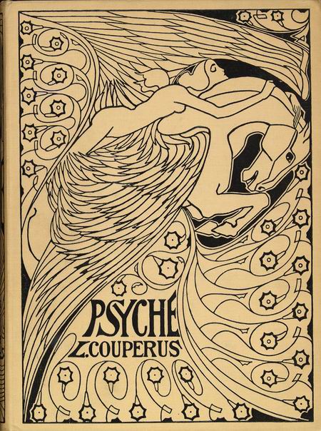 Voorzijde band van Psyche (1898): lichtgele linnen band naar een ontwerp van Jan Toorop