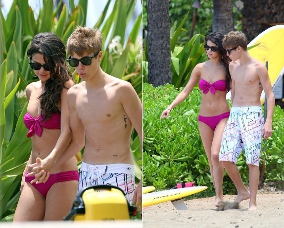 pictures of selena gomez and justin bieber kissing in hawaii. justin bieber selena gomez