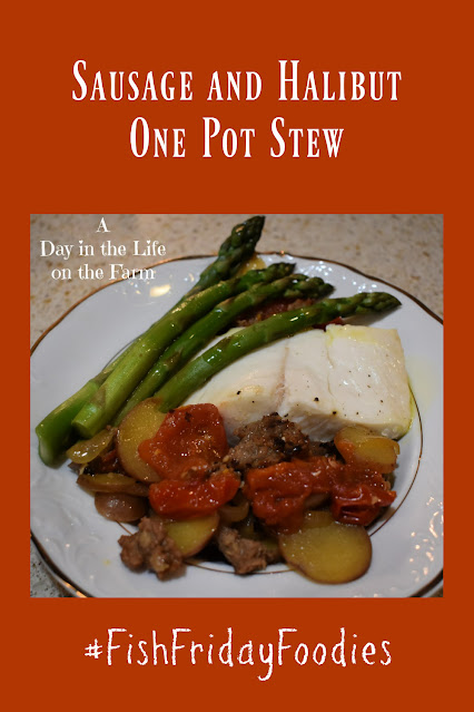 Sausage and Halibut One Pot Stew pin