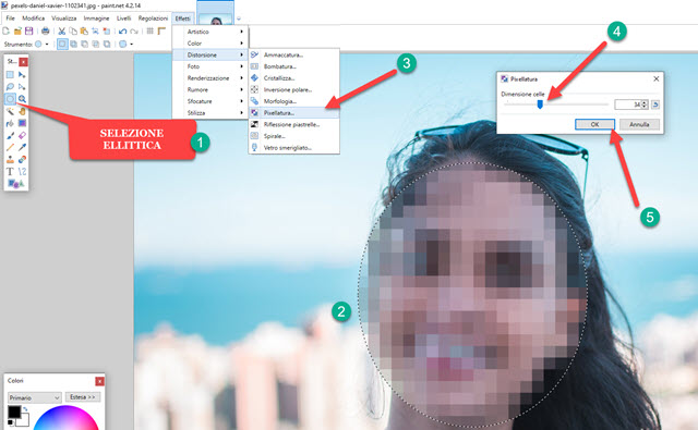 pixellatura di una foto con paint net