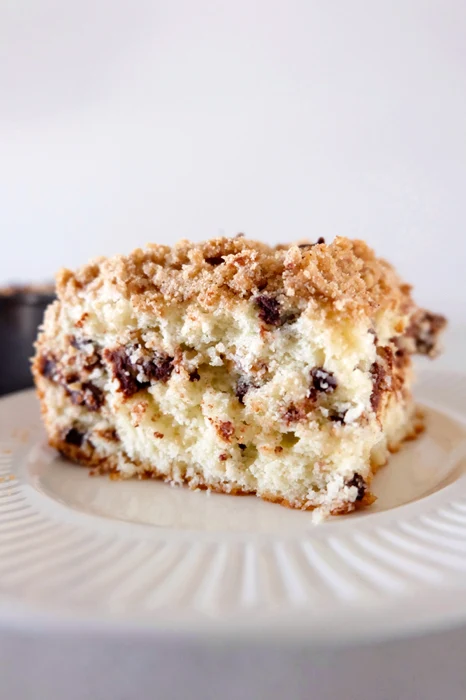 slice of chocolate chip crumb coffee cake