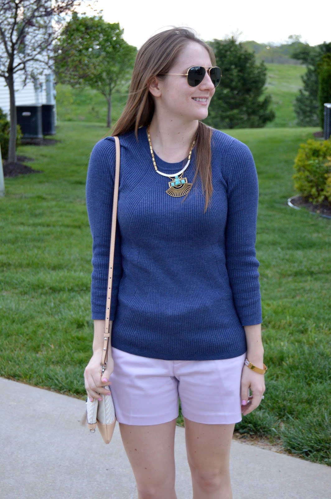 indigo blue sweater | spring outfit ideas | a memory of us | stella and dot sunburst necklace | spring looks