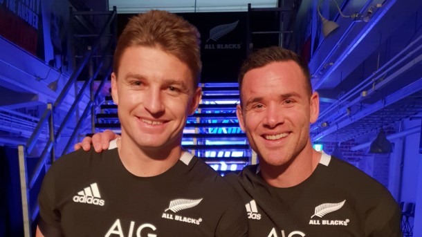 Beauden Barrett and Ryan Crotty in the All Blacks' new jersey