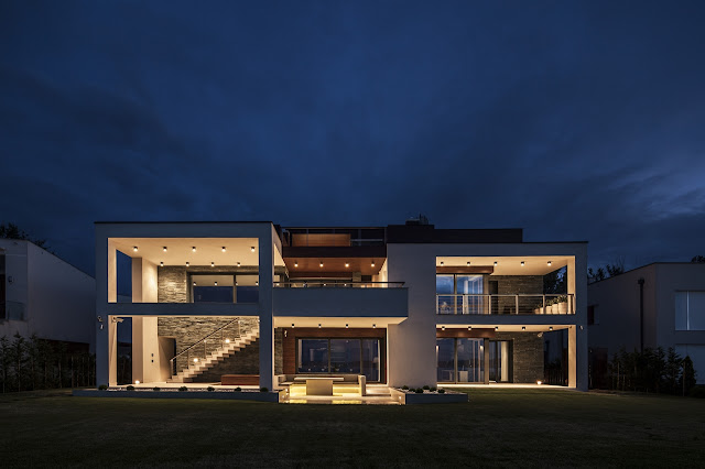 Modern home at night 