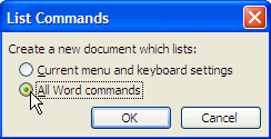 List commands dialog box