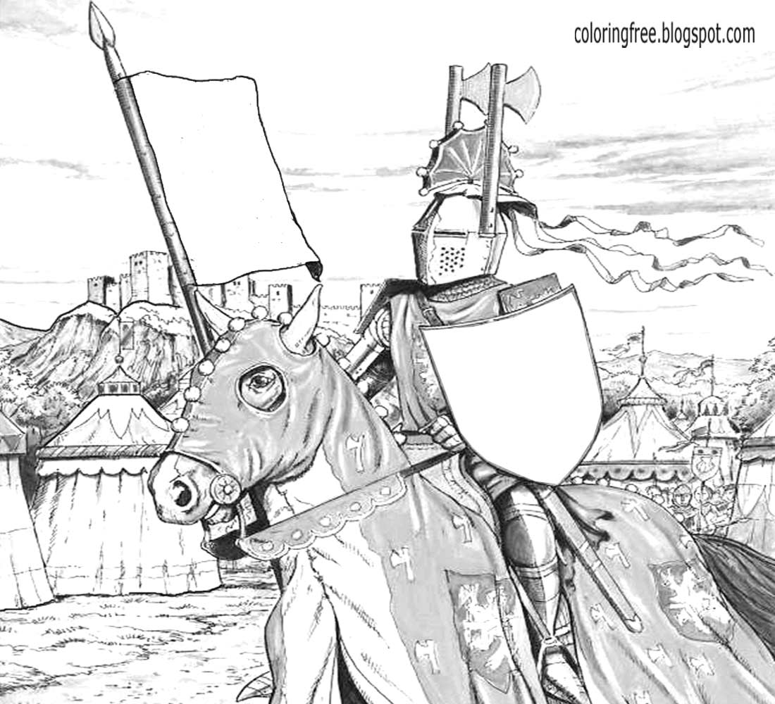 Holy Grail British mythology knight Heroes and Villains on horseback Dark Ages kids coloring pages 7 Free printable