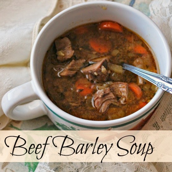 Beef Barley Soup, a simple, frugal and delicious soup made with beef, vegetables and pearled barley. From Oak Hill Homestead