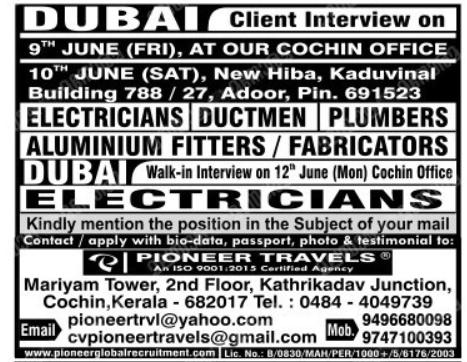 Recruitment for Dubai.