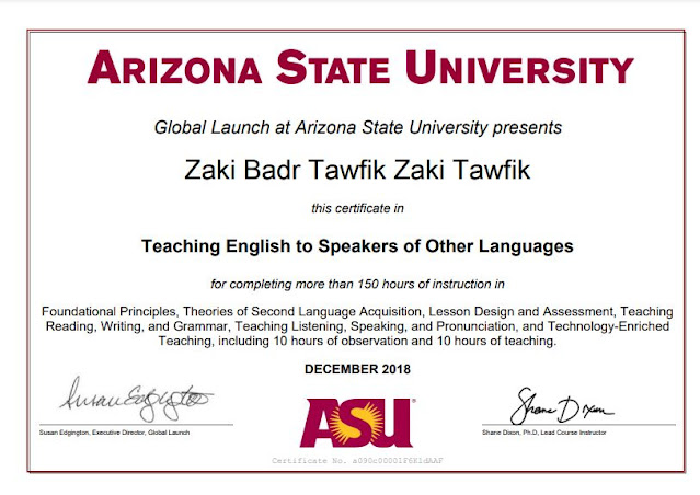 I also studied TESOL at Arizona State University, USA