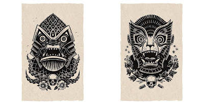 Peter the Salty Sea Devil & Werewolf Linocut Prints by Attack Peter