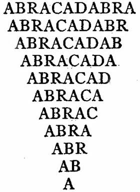 'Abracadabra' scritto nella sua forma triangolare / piramidale.