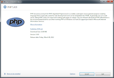 PHP 5.4 on IIS 7.5 Microsoft Web Platform Installer 4.0 Screen 1