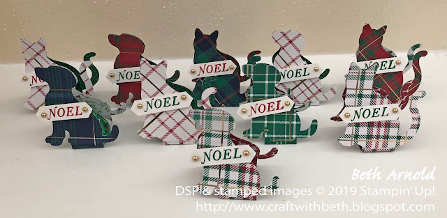 Craft with Beth: Stampin' Up! Cat Punch Dog Builder Punch Christmas Noel Treat Holders Hershey Kiss Kisses Classic Label Punch Metallic Pearls Wrapped in Plaid Specialty Designer Series Paper DSP