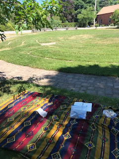 Picnic beside labyrinth