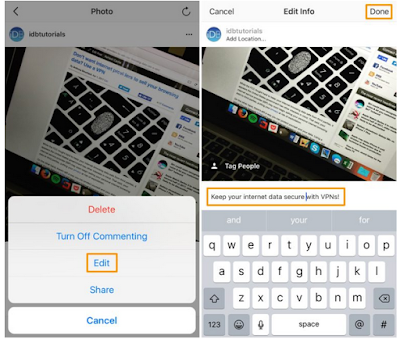 Cara mengedit post caption / Keterangan di Instagram, begini caranya