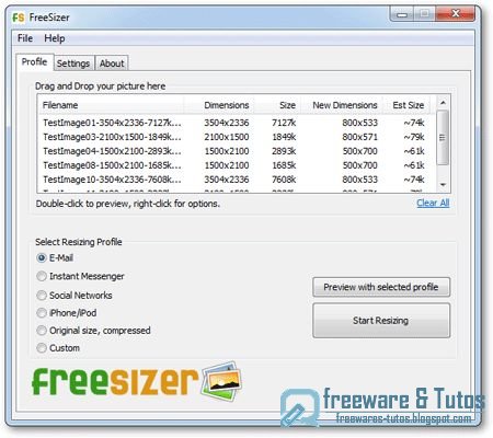 Freesizer : un logiciel portable pour redimensionner ses photos