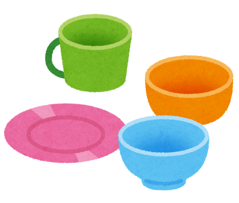 無料イラスト かわいいフリー素材集 カラフルな食器のイラスト