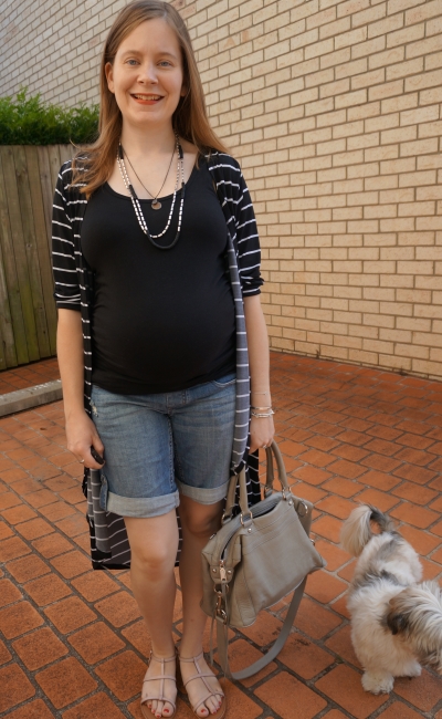 Away From Blue | Jeanswest Maternity tank shorts summer outfit black maxi cardi