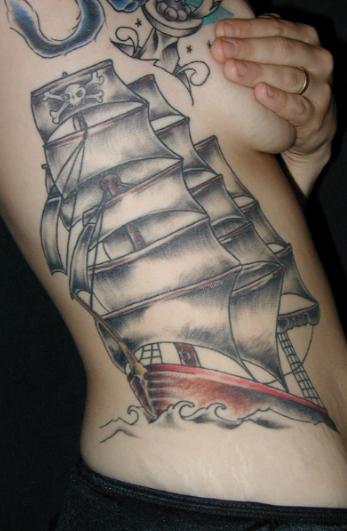 ghost tattoos. Black and Gray Ship Tattoo