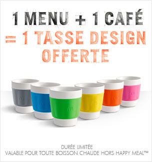 McDonald's vous offre 1 tasse design pour tout menu accompagné d'un café bon plan macdo