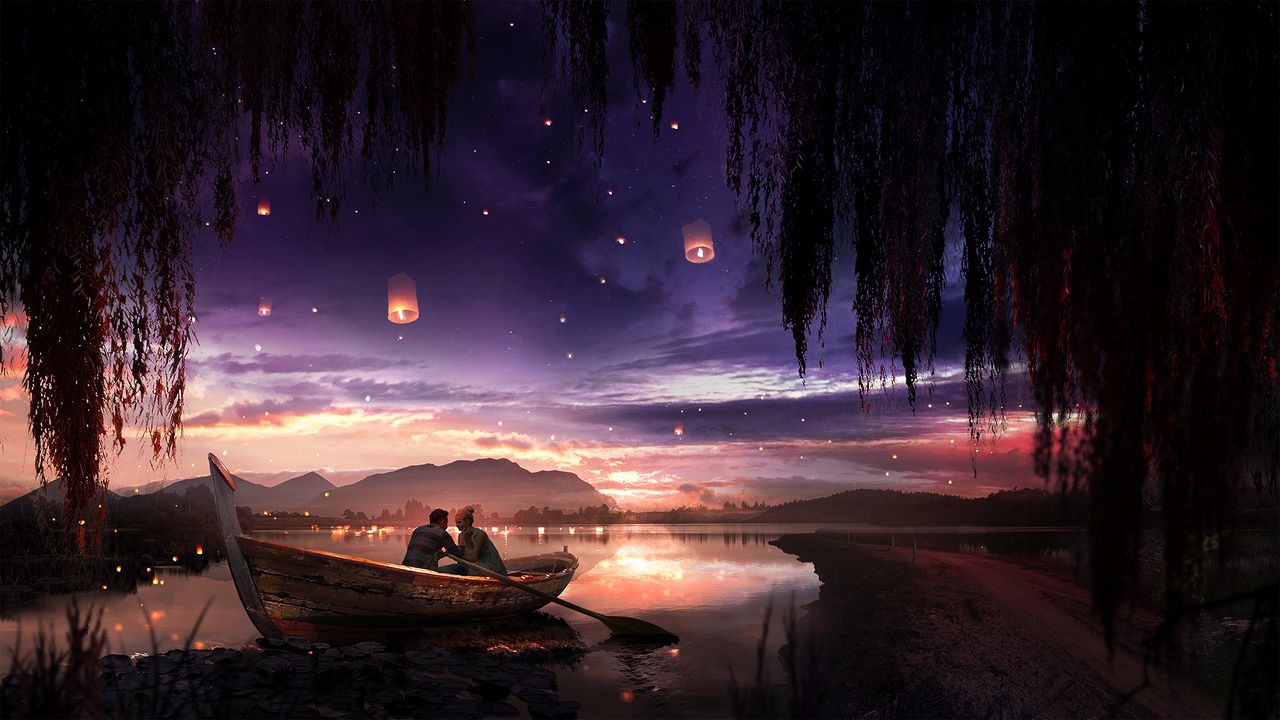 Free Download Wallpaper Boat Couple Stars