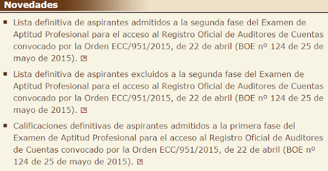 Listas definitivas aspirantes admitidos excluidos segunda fase acceso ROAC examen práctico 2015 fecha hora lugar calificaciones definitivas primera fase