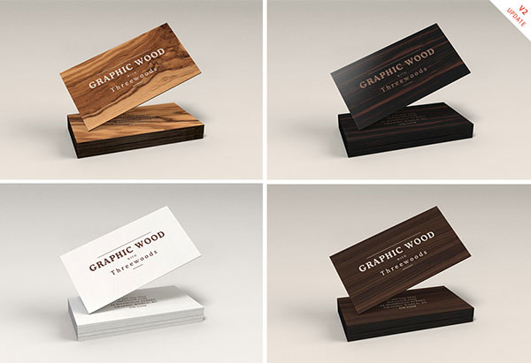 Wooden Business Cards Mockup