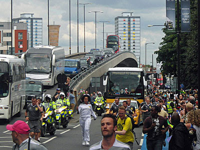 Olympic torch relay at the Bow Flyover