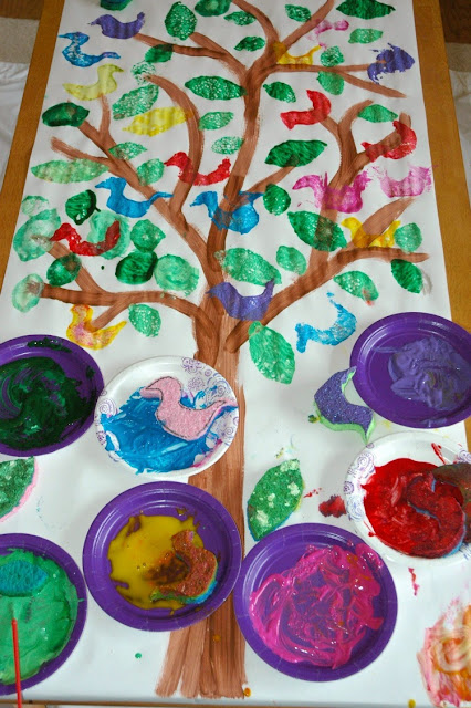 Bird or tree themed painting process art project for kids