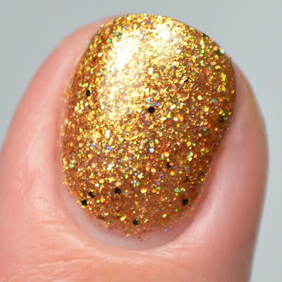 gold holographic glitter nail polish close up swatch