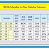 2016 calendar in one tabular column