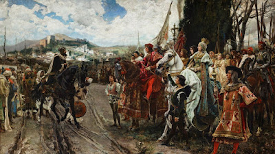 في هذه اللوحة التي رسمها فرانسيسكو براديلا من عام 1882 ، أعيد إنشاء "استسلام غرناطة" من قبل مجلس الشيوخ الإسباني لتمثيل "الوحدة الإسبانية" ، وفقًا لرسالة الالتماس.