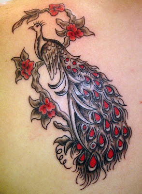 Red and Black Peacock Tattoo