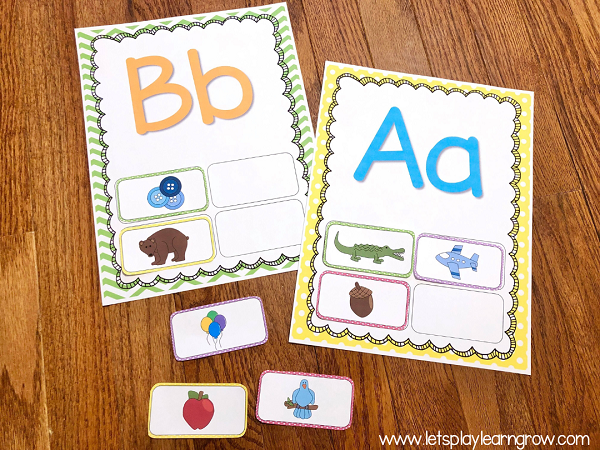 Beginning Sound Sorting Mat activity for toddlers and preschoolers