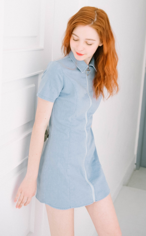 HEART CLUB Heart Zipper Denim Dress