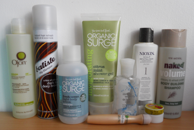 July empties, Project bathroom update, Organic surge fresh ocean body lotion, Carmex cherry lip balm, Ojon volumising shampoo