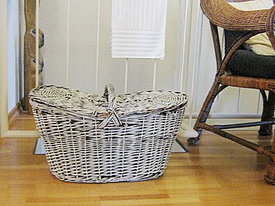 grey painted basket for glass and paper