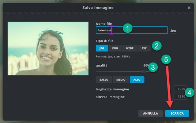 salvare immagine in pixlr x