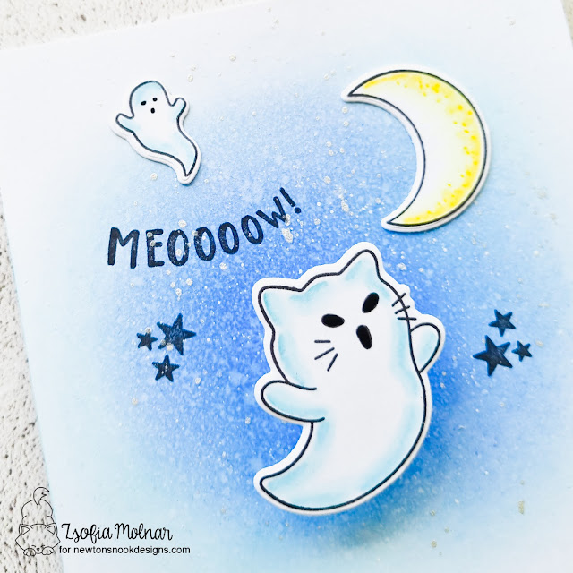 Ghostly Cat Halloween Card by Zsofia Molnar | Ghostly Good Times Stamp Set by Newton's Nook Designs #newtonsnook #handmade
