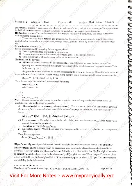 Basic Science Physics Notes | MSBTE I Scheme Books | Unit and Measurement Notes