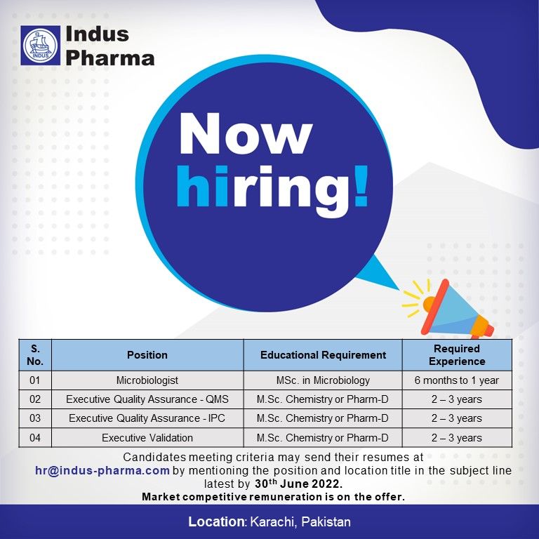 Indus Pharma (Pvt.) Ltd. Jobs JUN 2022