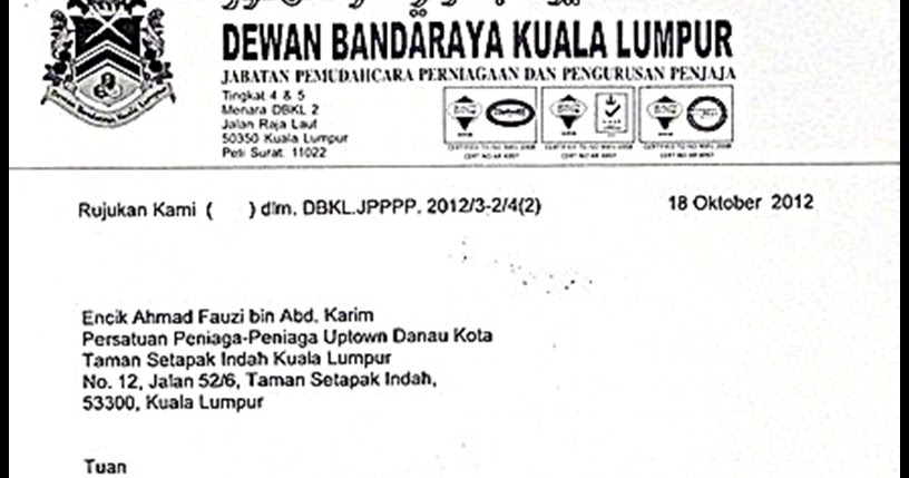 Surat Rayuan Rasmi Dbkl - Contoh Amarah