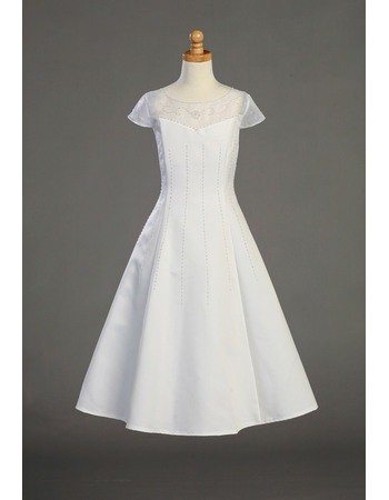 full length first holy communion dresses with cap sleeves